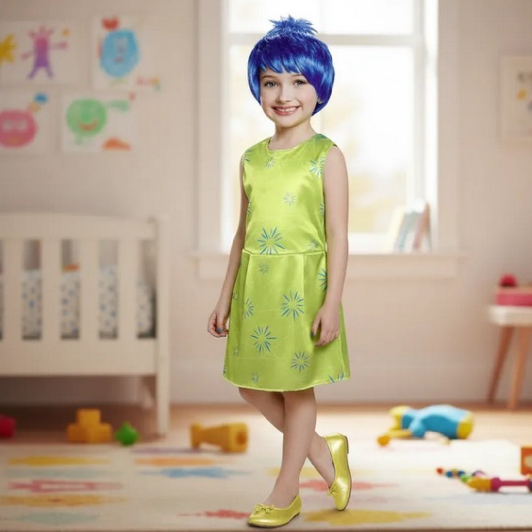 Disfraz de Alegría con Peluca para Niña - Vestido de Emoción Infantil