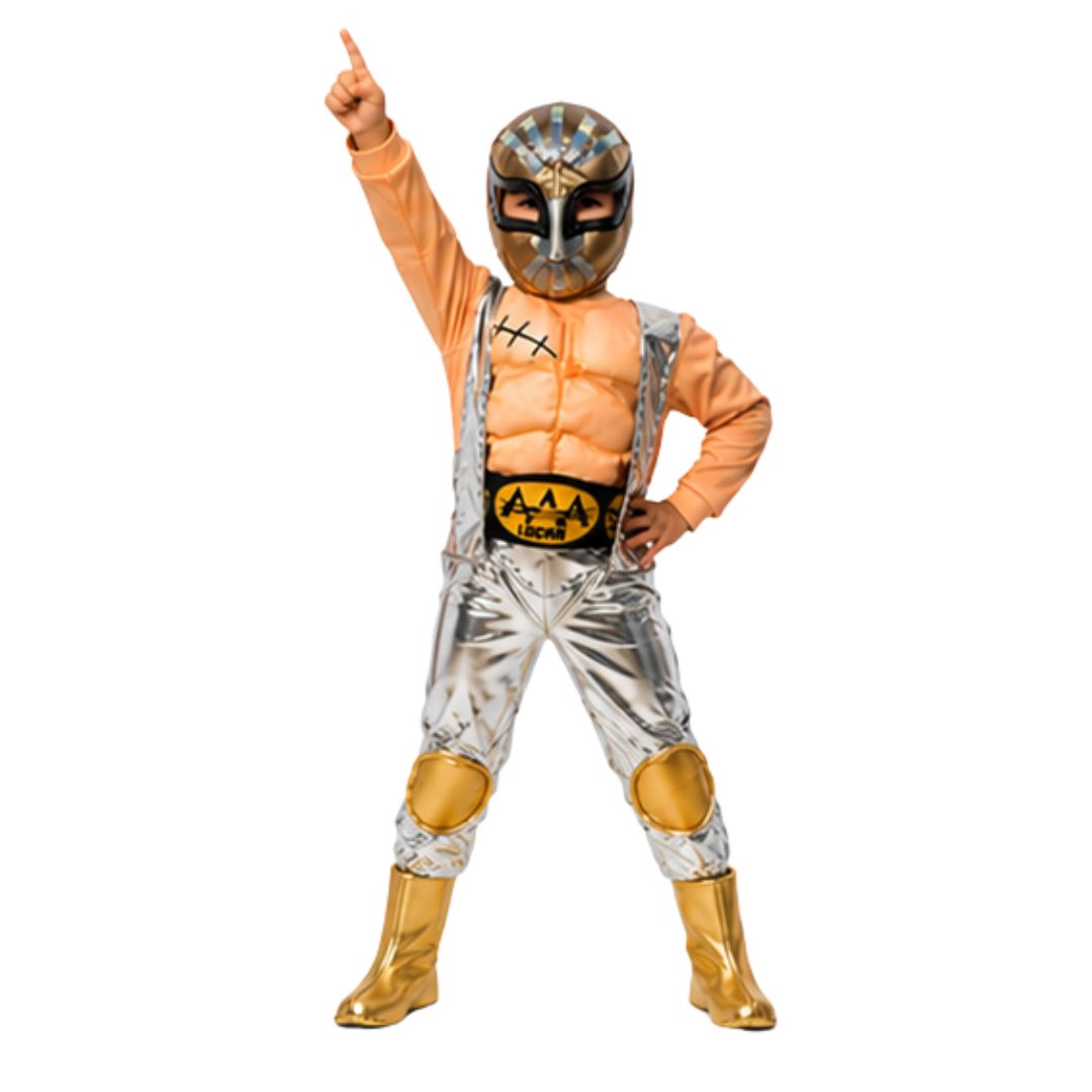 Disfraz de Luchador Dorado para Niño con Máscara - Traje de Lucha Libre