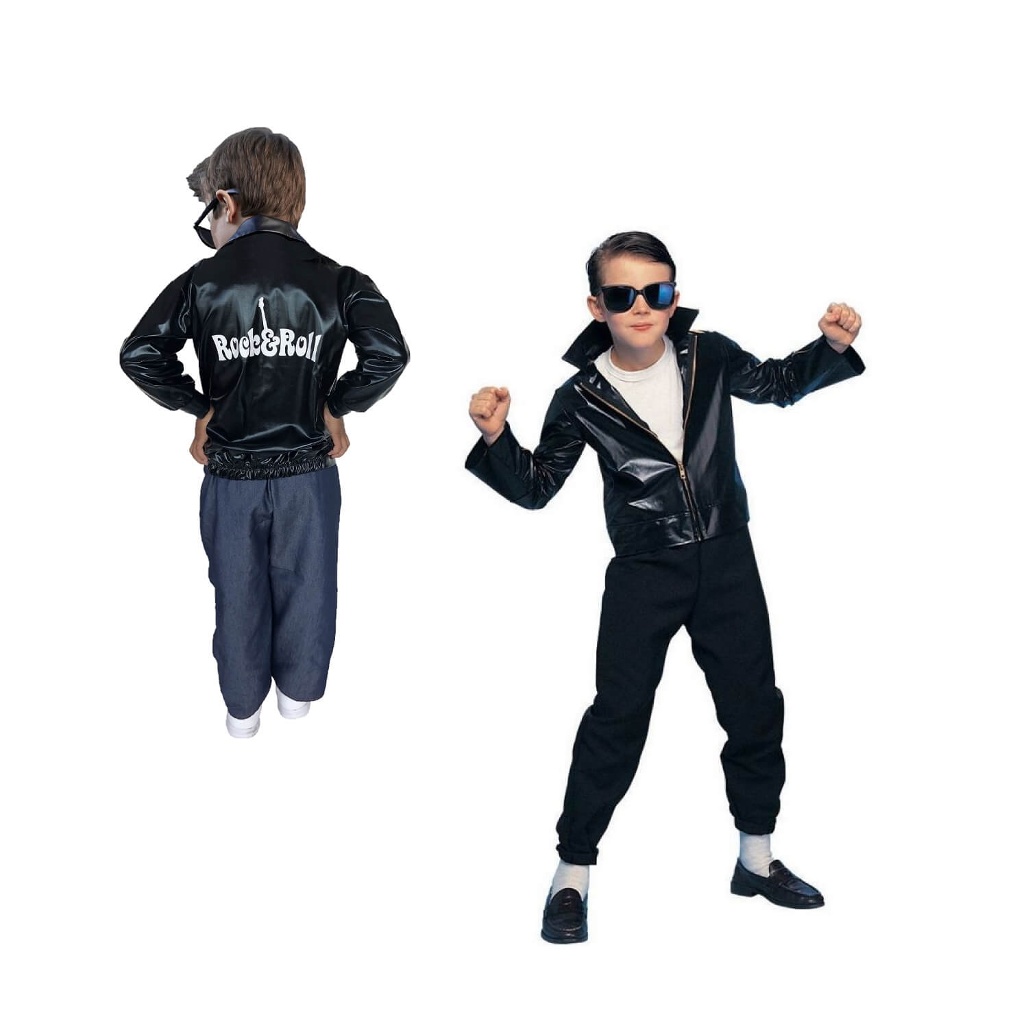 Chamarra Rock and Roll Negra para Niño y Niña - Disfraz de Rockero 80´s