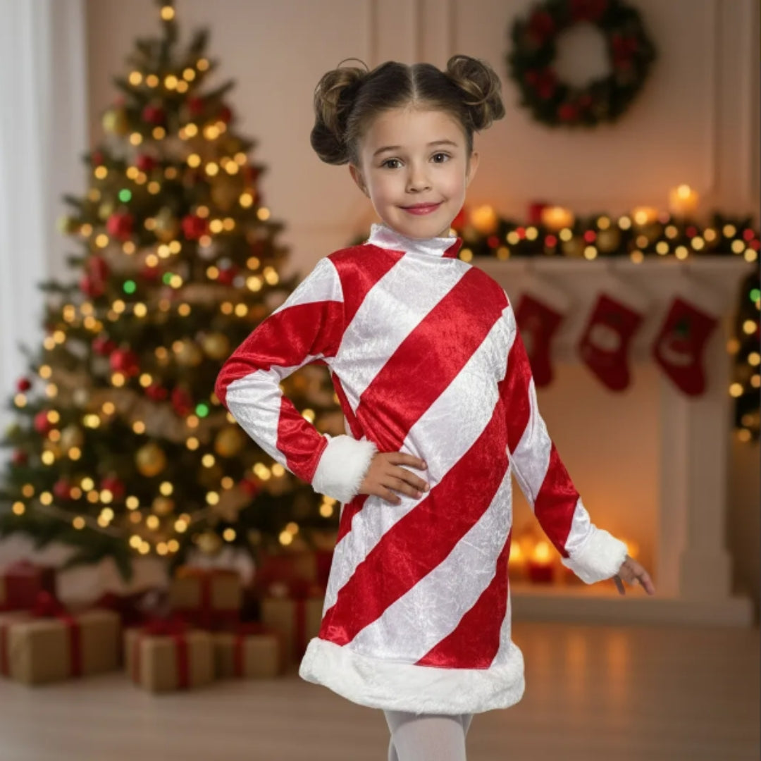 Disfraz de Caramelo Navideño para Niña - Vestido de Bastoncito Navidad Pastorelas