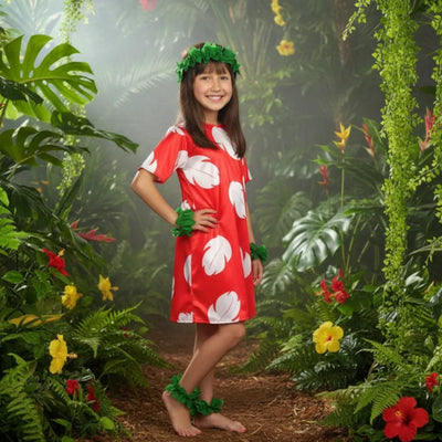 Disfraz de Hawaiana para Niña - Vestido Tropical Rojo Infantil