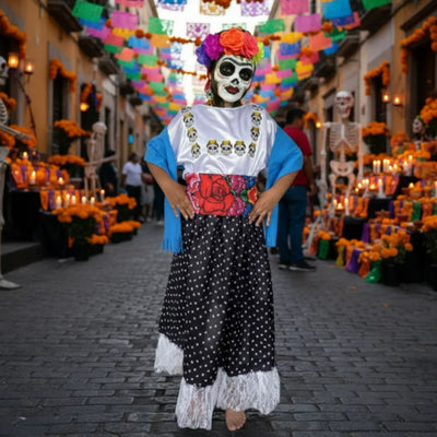 Disfraz de Catrina Mexicana para Niña - Vestido Elegante de Día de Muertos