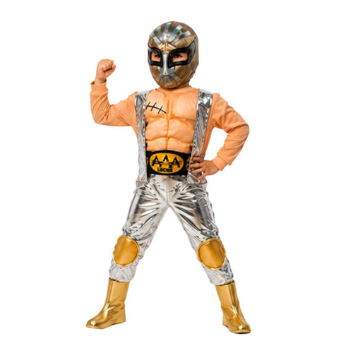 Disfraz de Luchador Dorado para Niño con Máscara - Traje de Lucha Libre