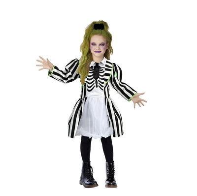 Disfraz de Fantasma Rayado para Niña - Vestido de Halloween y Día de Muertos