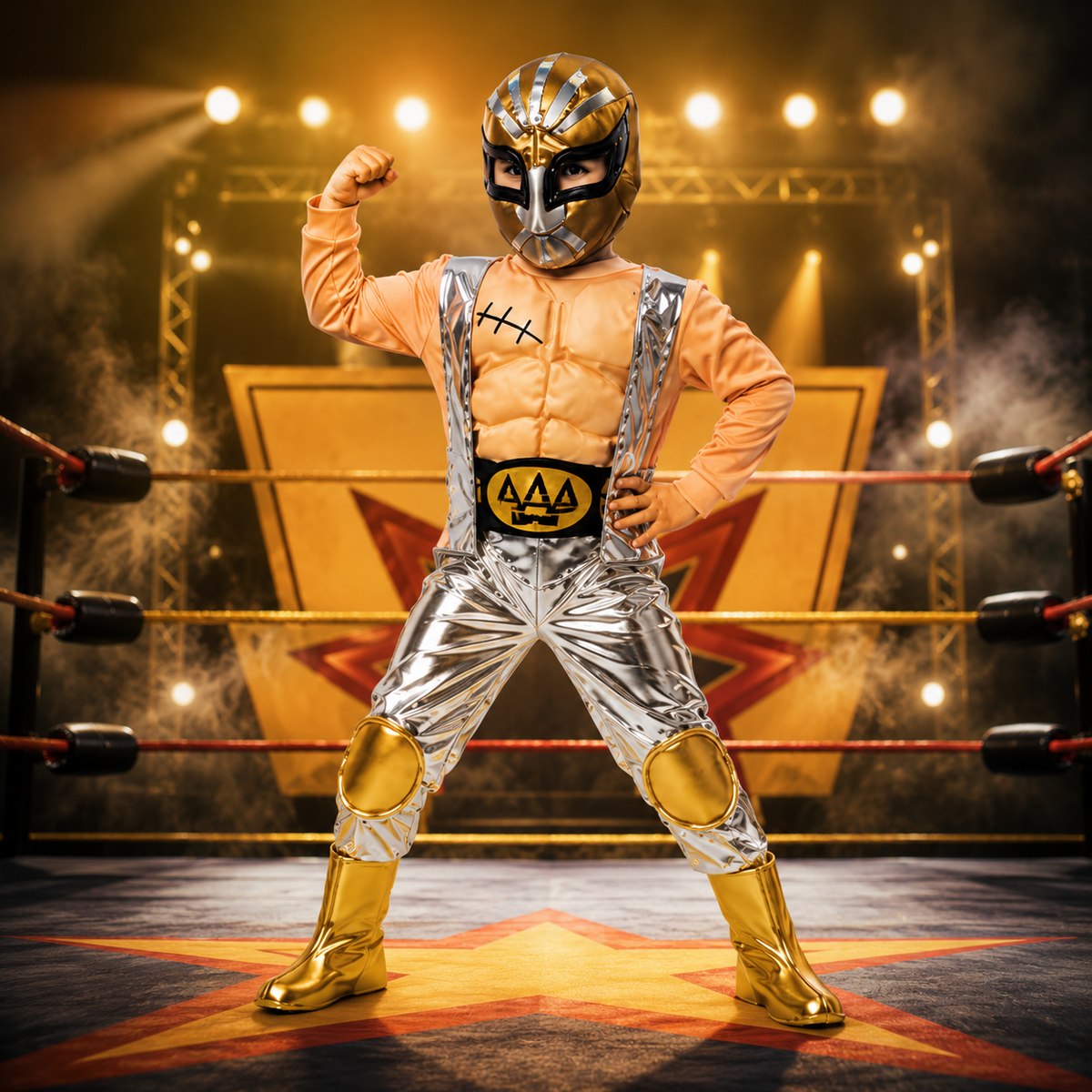Disfraz de Luchador Dorado para Niño con Máscara - Traje de Lucha Libre