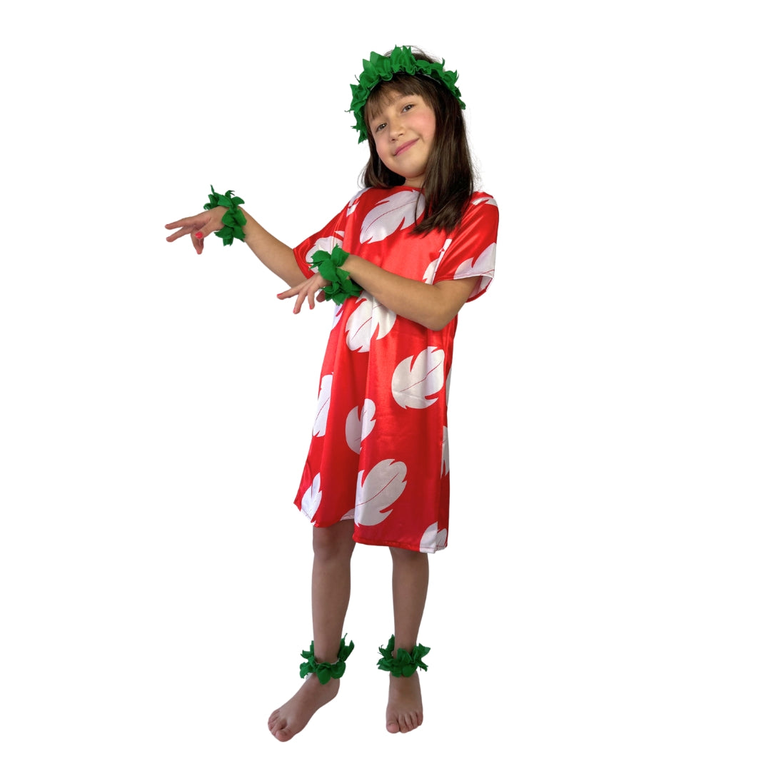 Disfraz de Hawaiana para Niña - Vestido Tropical Rojo Infantil