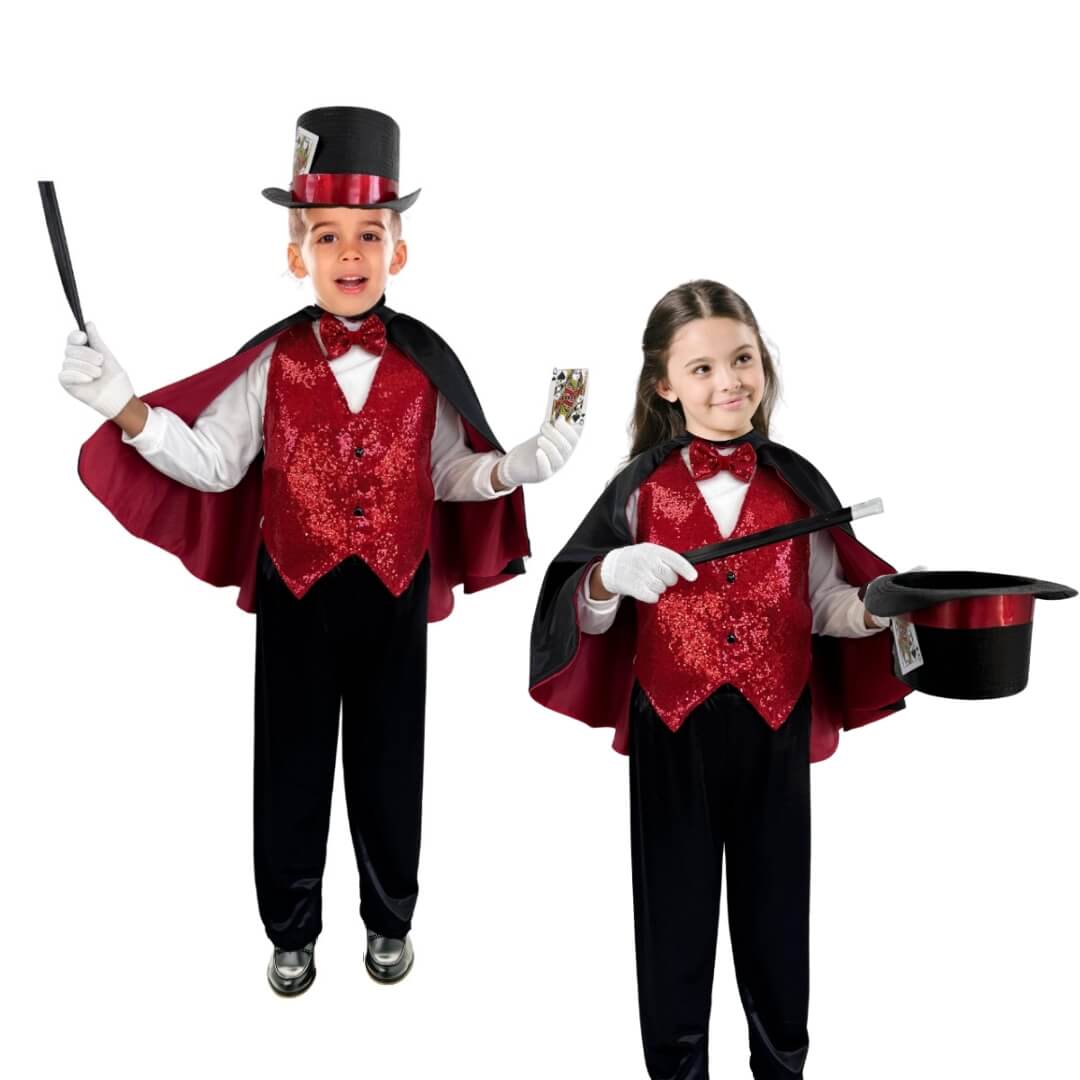 Disfraz de Mago para Niño y Niña con Sombrero y Varita Mágica